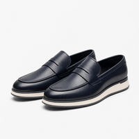 Gentry Morris Men's Navy Blue Genuine Leather Penny Slip-On Loafers