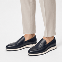 Gentry Morris Men's Navy Blue Genuine Leather Penny Slip-On Loafers