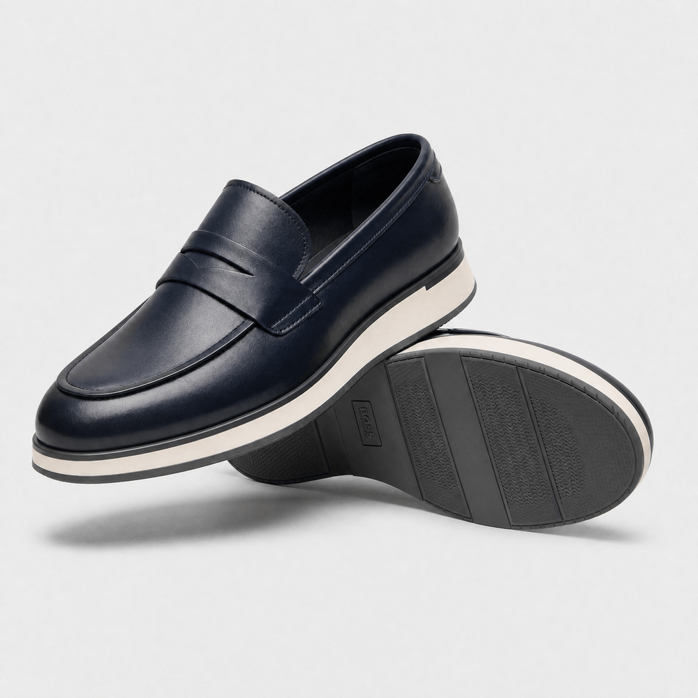 Gentry Morris Men's Navy Blue Genuine Leather Penny Slip-On Loafers