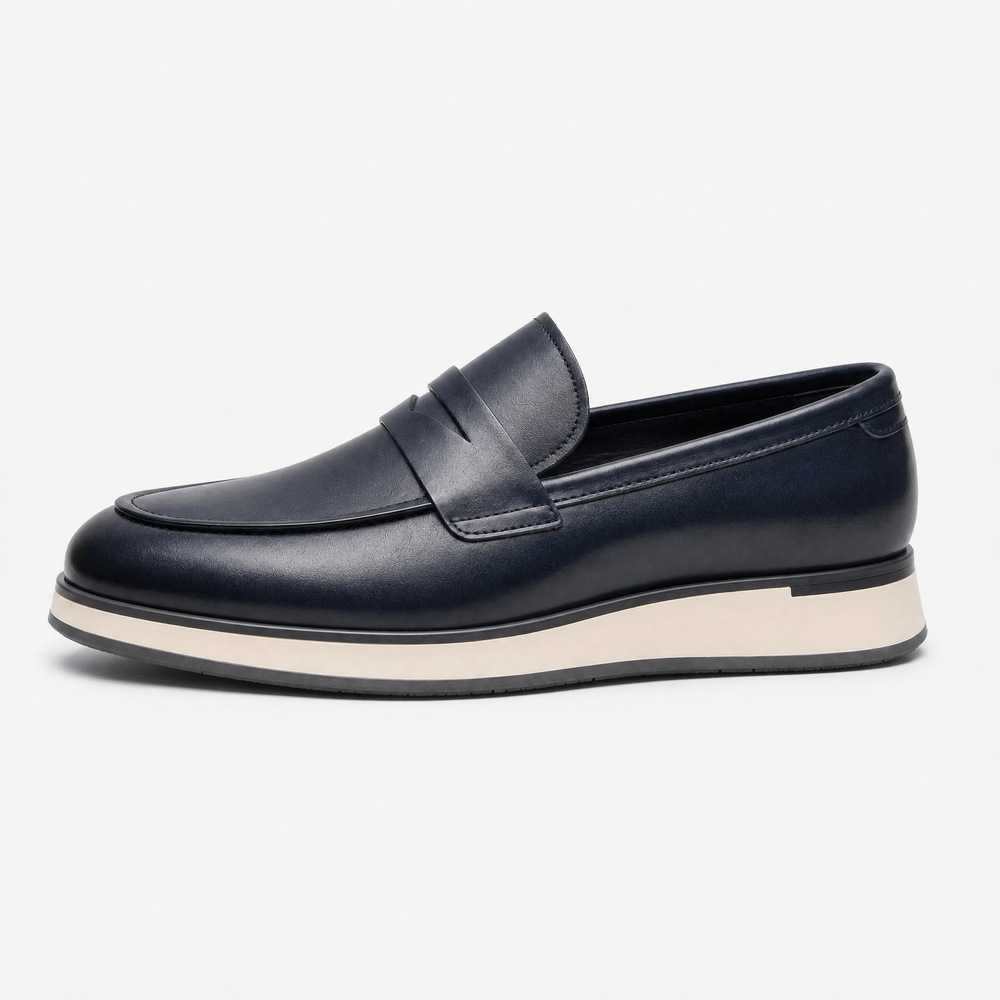 Gentry Morris Men's Navy Blue Genuine Leather Penny Slip-On Loafers