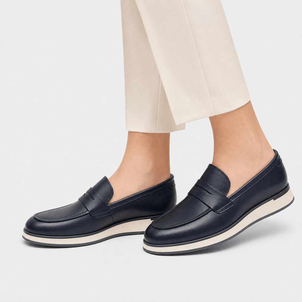 Gentry Morris Men's Navy Blue Genuine Leather Penny Slip-On Loafers