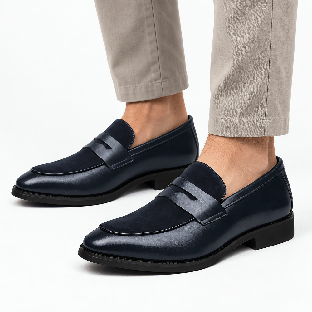 Gentry Morris Men's Navy Suede Pointed Toe Slip-On Loafers