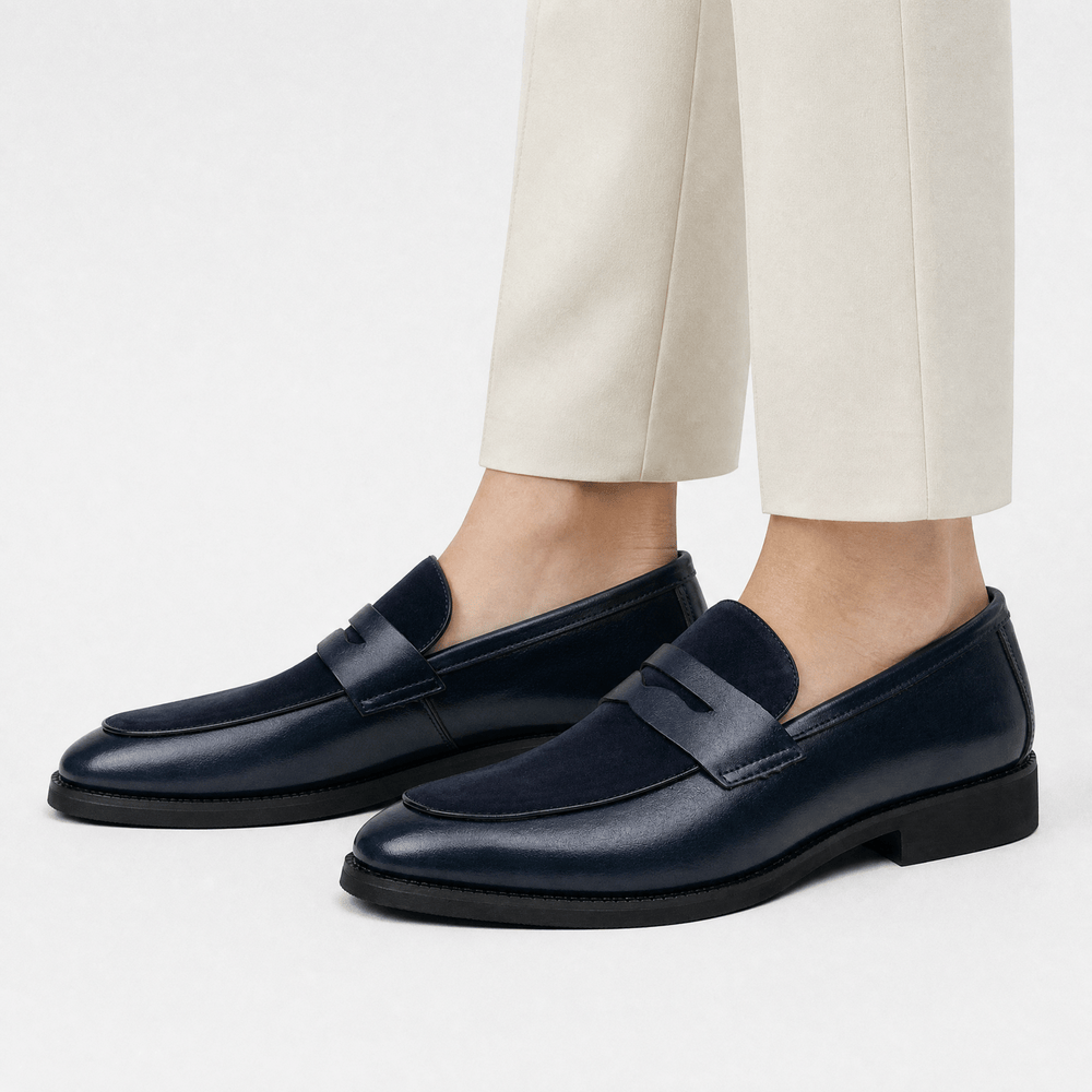 Gentry Morris Men's Navy Suede Pointed Toe Slip-On Loafers