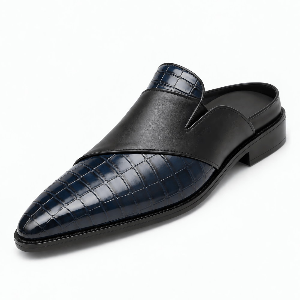 Gentry Morris Navy / 5 Men's Navy & Black Crocodile-Embossed Pointed Toe Mule Loafers