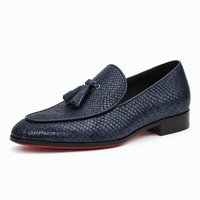 Gentry Morris Navy / 5 Men's Navy Blue Embossed Leather Tassel Loafers