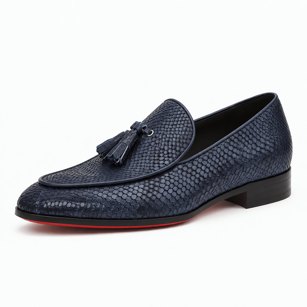 Gentry Morris Navy / 5 Men's Navy Blue Embossed Leather Tassel Loafers