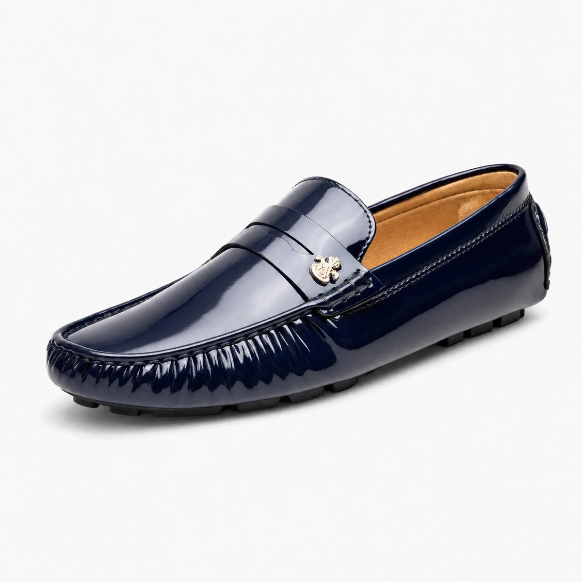 Gentry Morris Navy Blue / 35 Square Toe Patent Loafers Gold