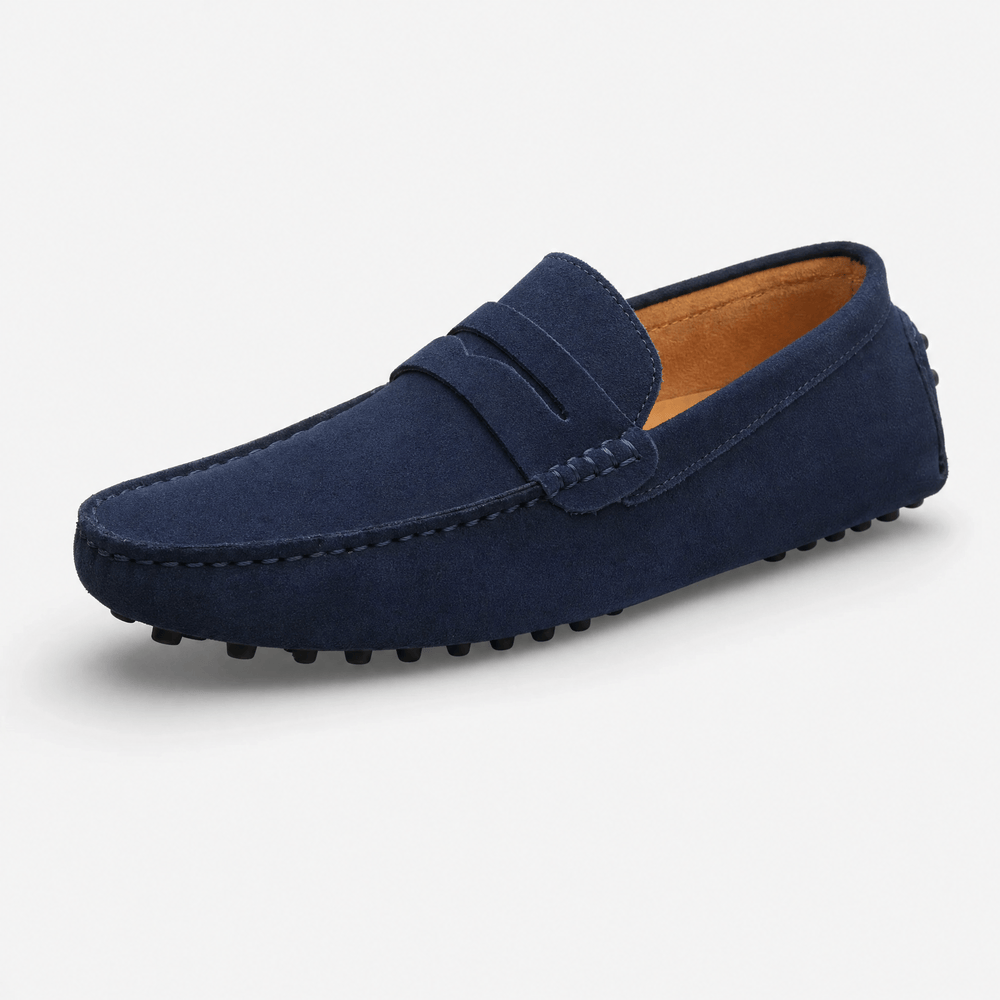 Gentry Morris Navy Blue / 5 Penny Suede Loafers Driving Style