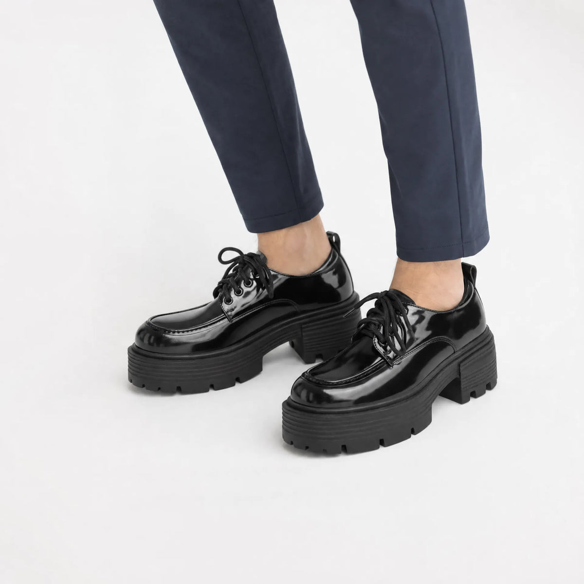 Gentry Morris Patent Platform Loafers Block Heel