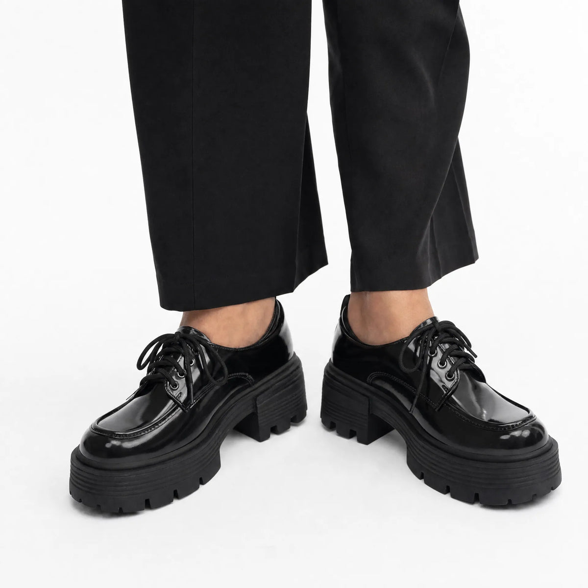 Gentry Morris Patent Platform Loafers Block Heel