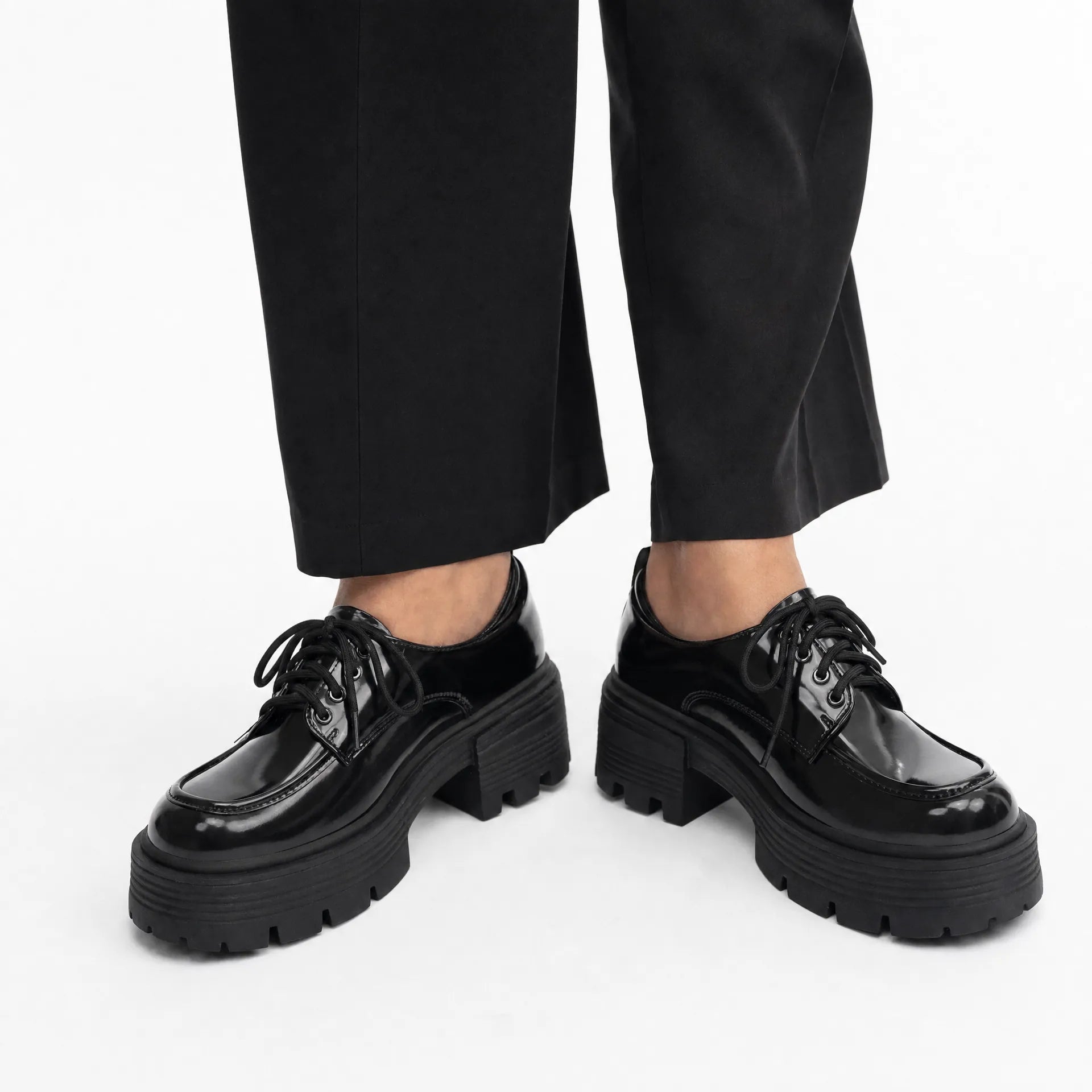 Gentry Morris Patent Platform Loafers Block Heel