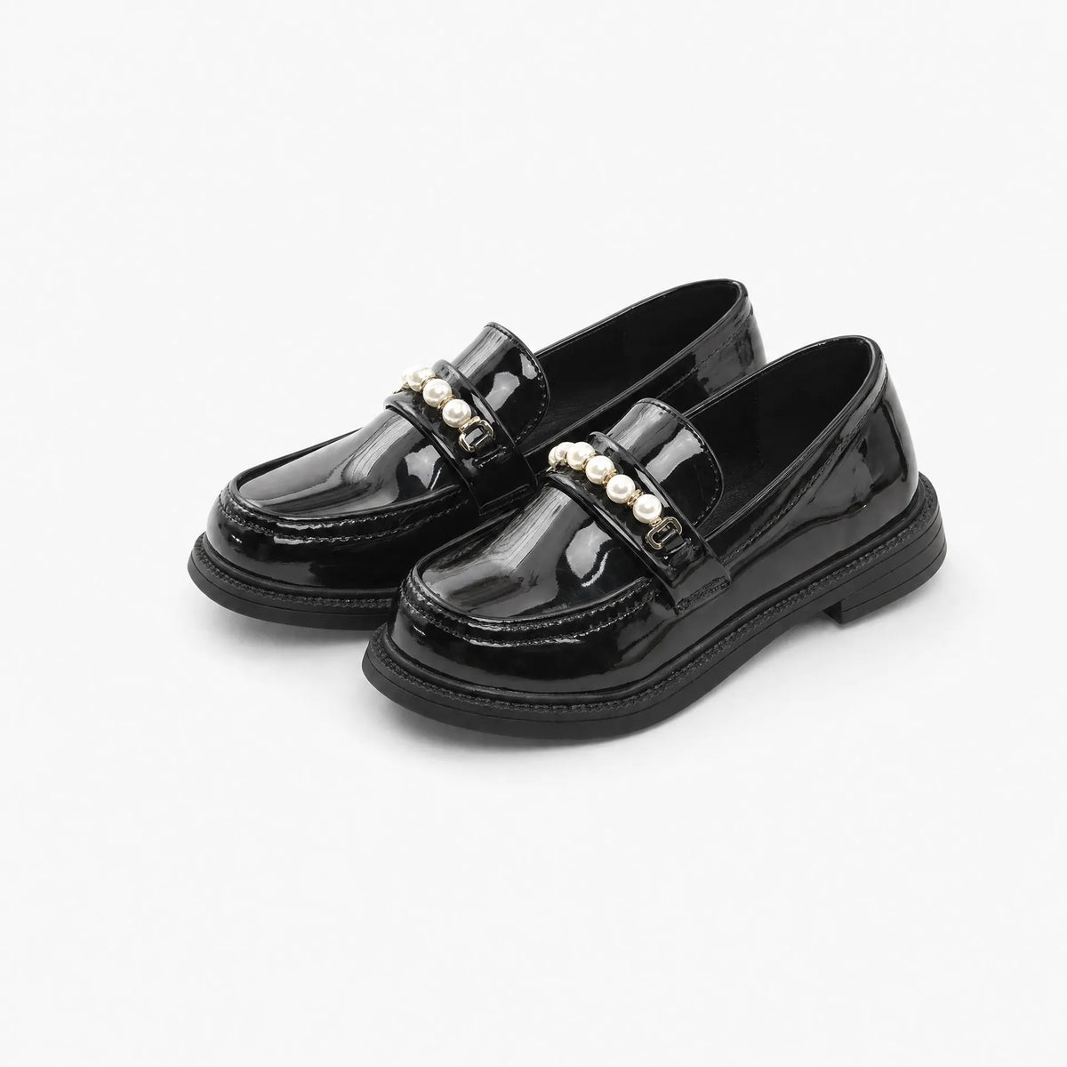 Gentry Morris Pearl Detail Black Loafers Chunky