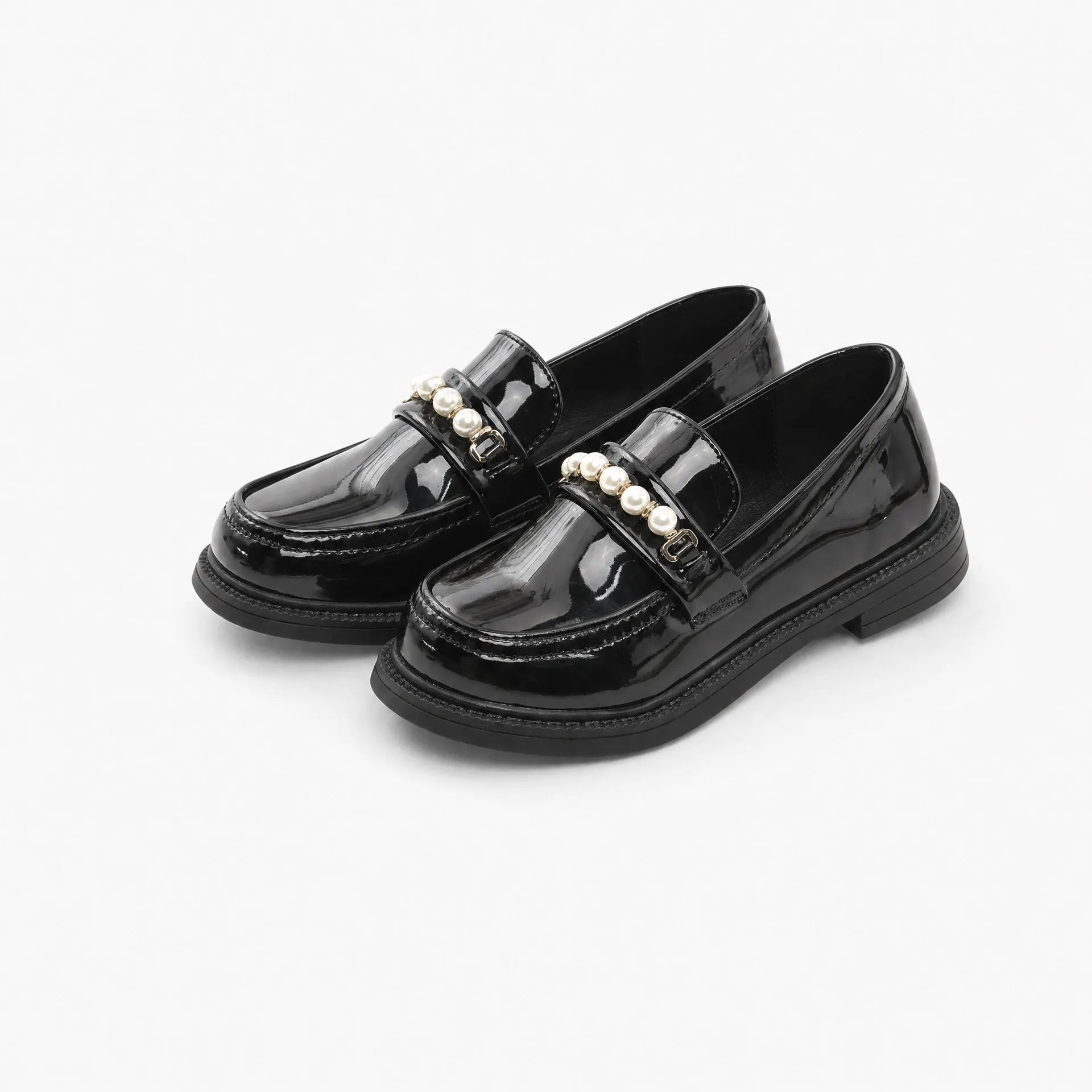 Gentry Morris Pearl Detail Black Loafers Chunky
