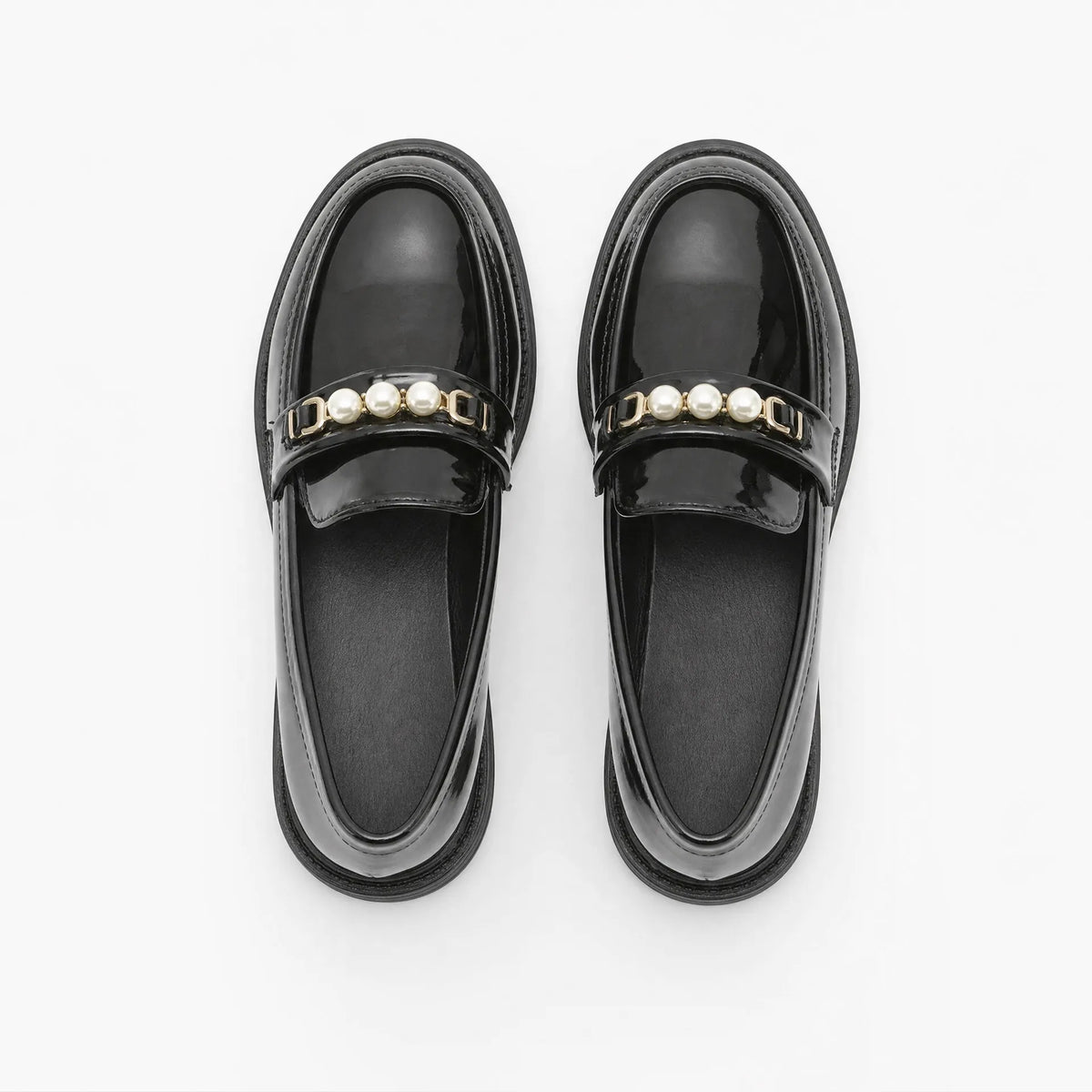 Gentry Morris Pearl Detail Black Loafers Chunky