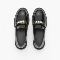 Gentry Morris Pearl Detail Black Loafers Chunky
