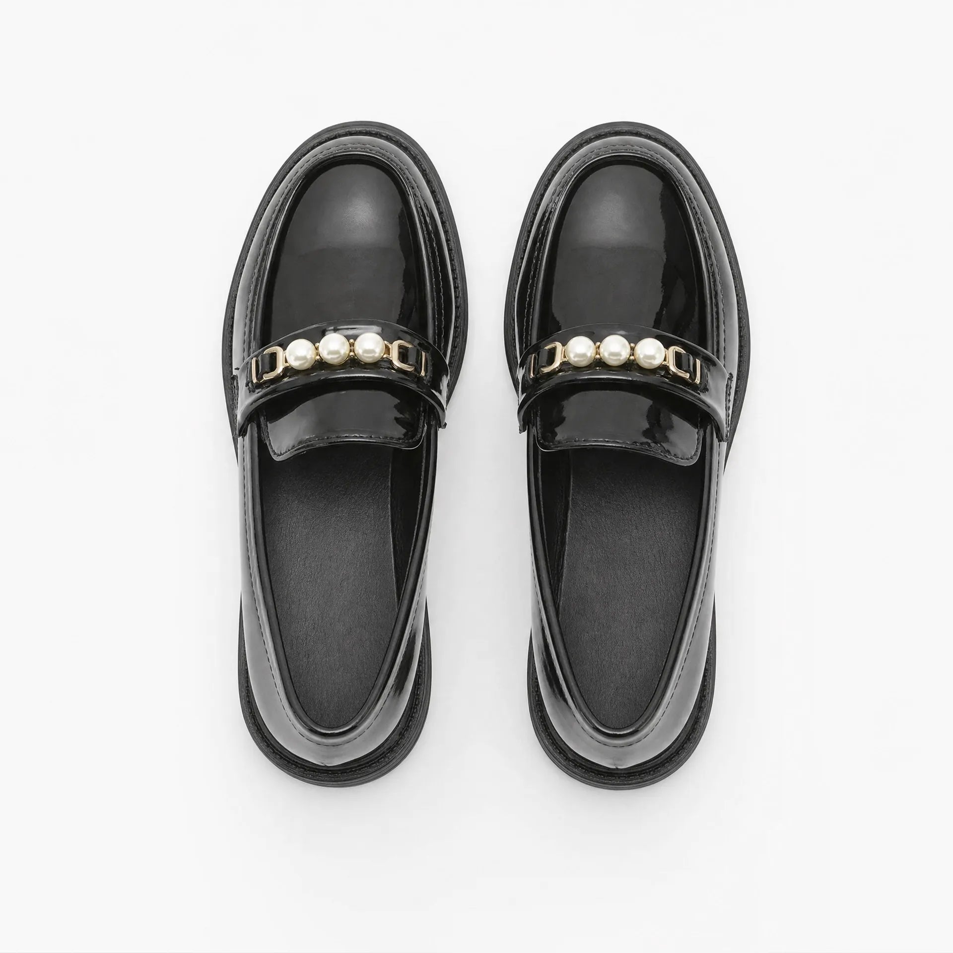 Gentry Morris Pearl Detail Black Loafers Chunky