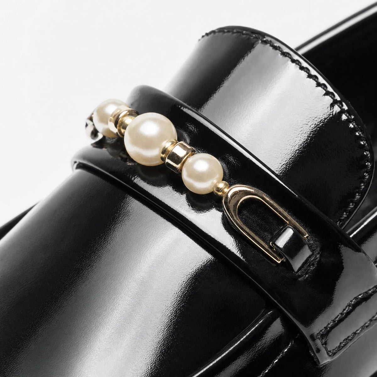 Gentry Morris Pearl Detail Black Loafers Chunky