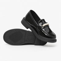 Gentry Morris Pearl Detail Black Loafers Chunky