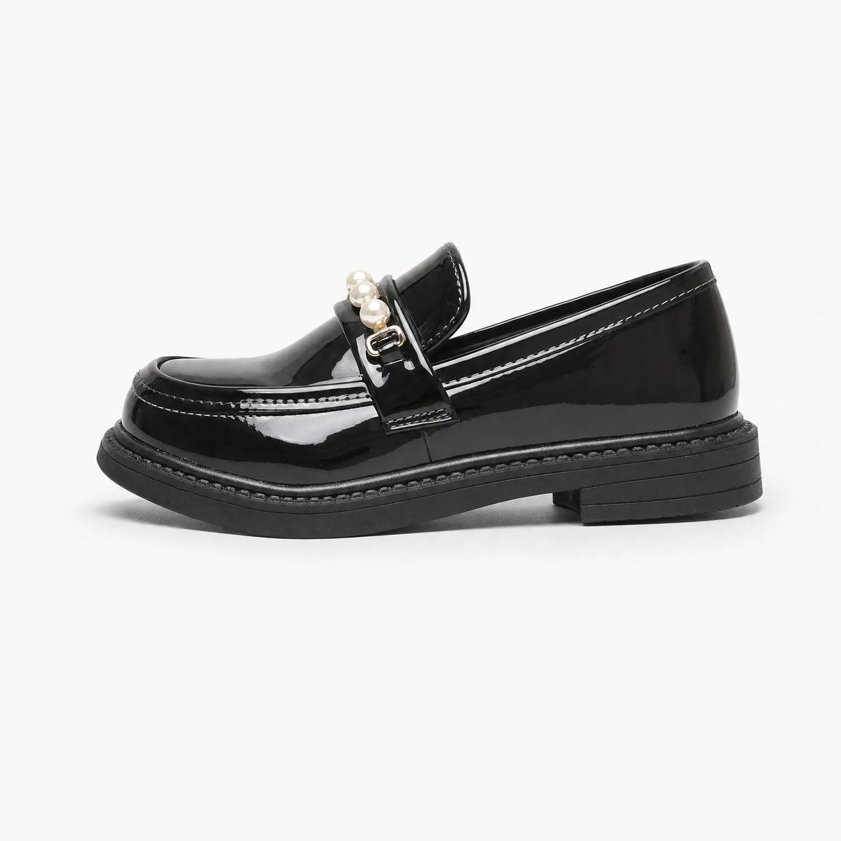 Gentry Morris Pearl Detail Black Loafers Chunky