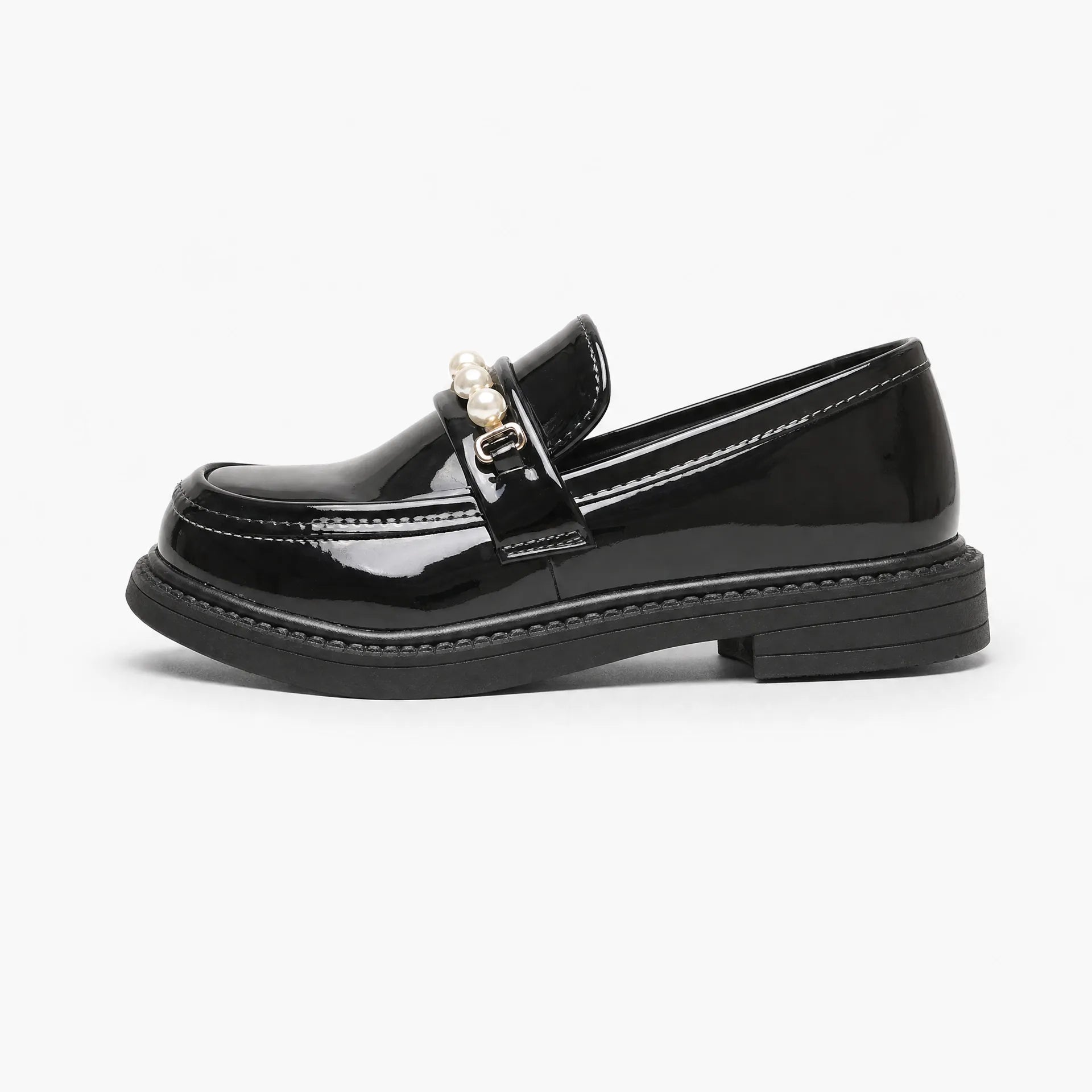 Gentry Morris Pearl Detail Black Loafers Chunky