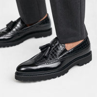 Gentry Morris Platform Tassel Loafers Crocodile Embossed