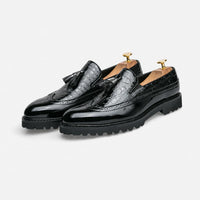 Gentry Morris Platform Tassel Loafers Crocodile Embossed