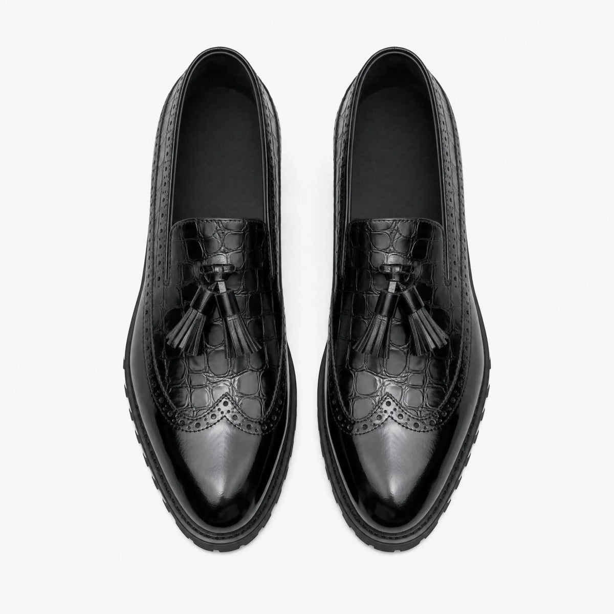 Gentry Morris Platform Tassel Loafers Crocodile Embossed