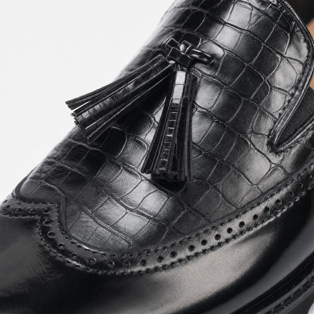 Gentry Morris Platform Tassel Loafers Crocodile Embossed