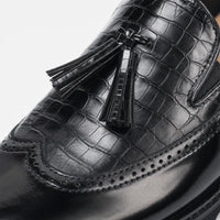 Gentry Morris Platform Tassel Loafers Crocodile Embossed