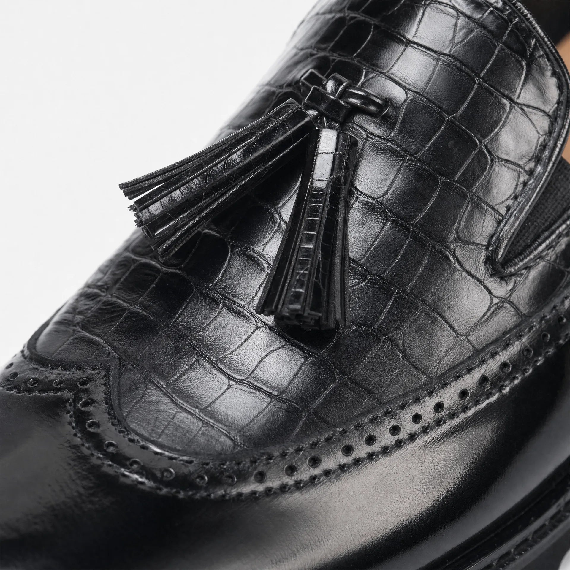 Gentry Morris Platform Tassel Loafers Crocodile Embossed