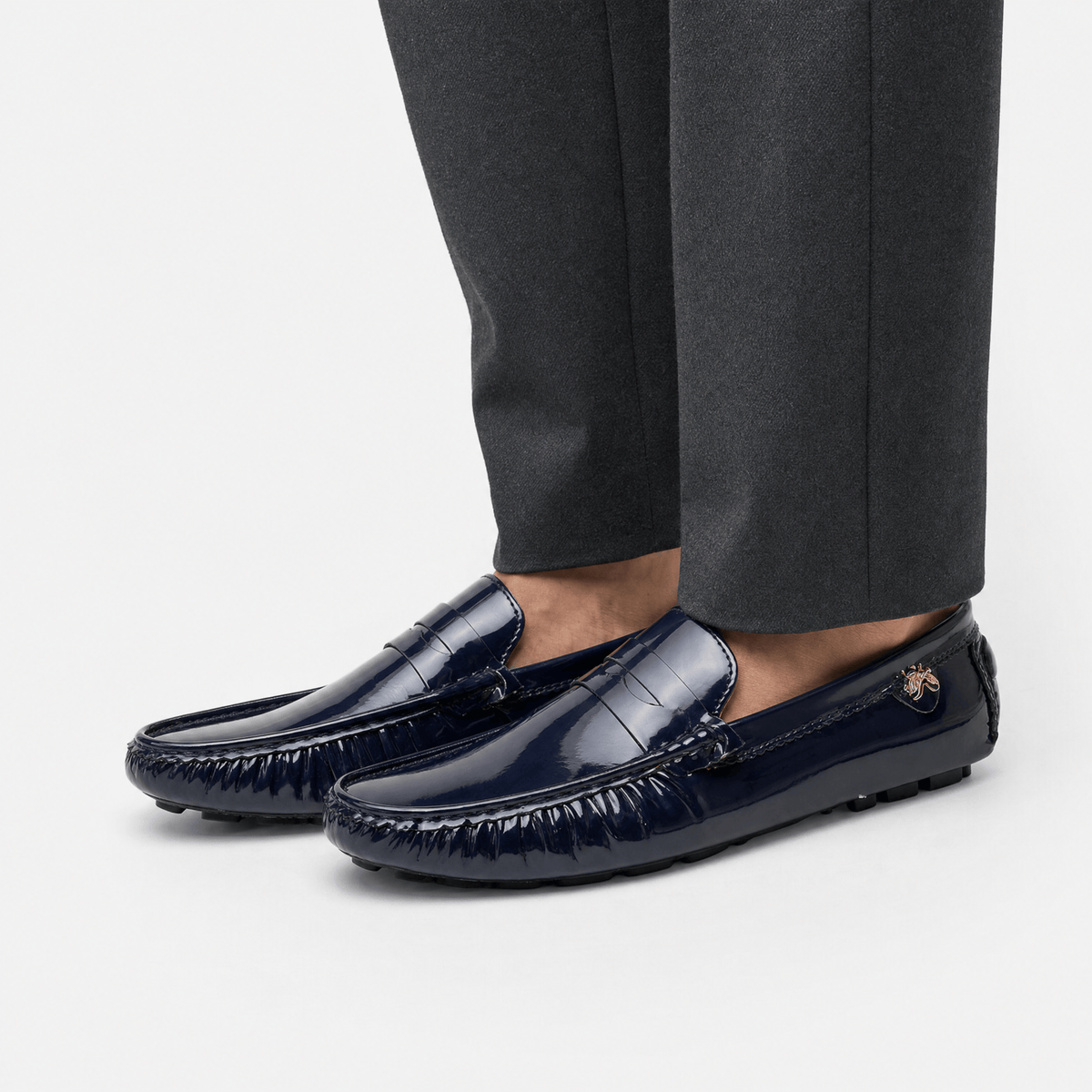 Gentry Morris Square Toe Patent Loafers Gold