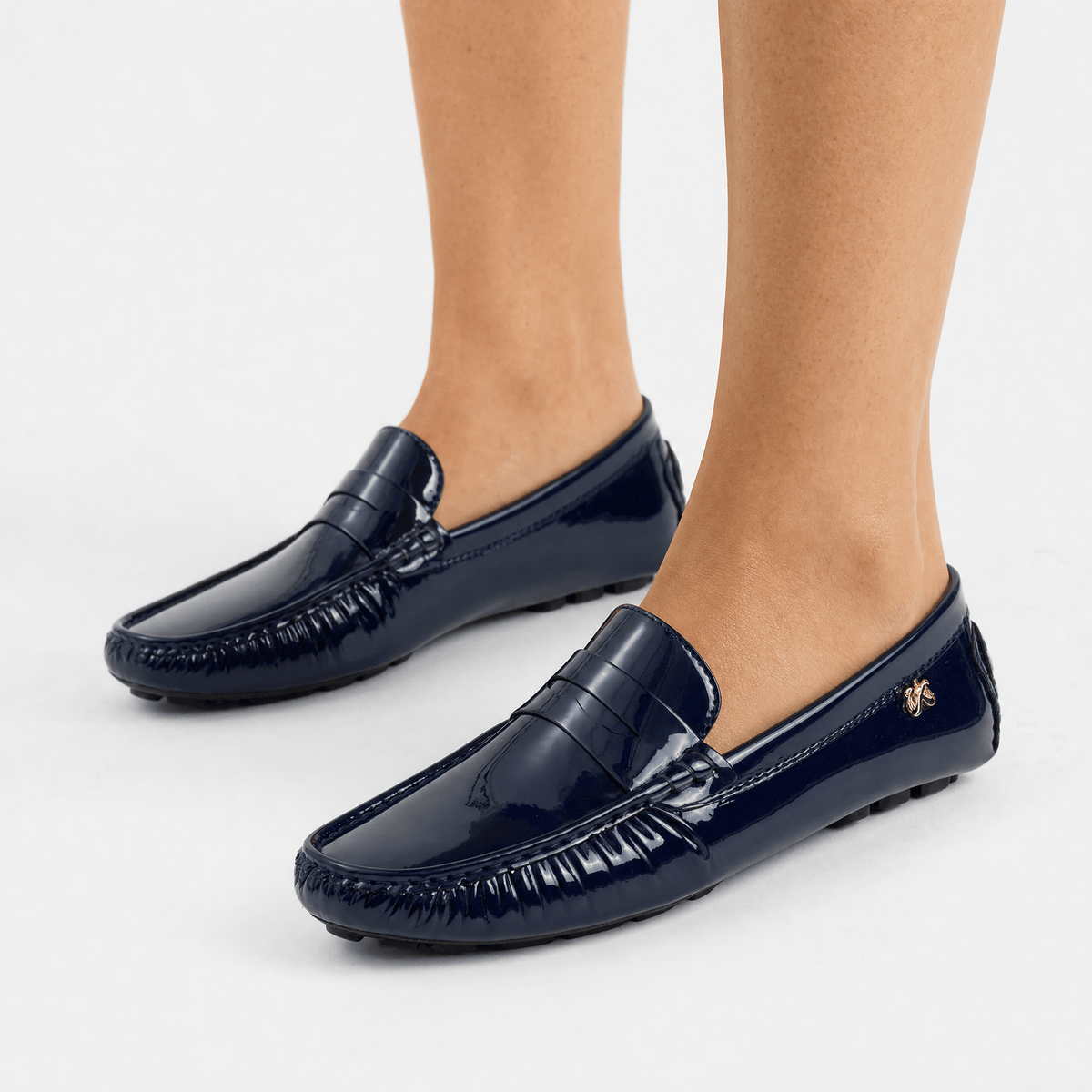 Gentry Morris Square Toe Patent Loafers Gold