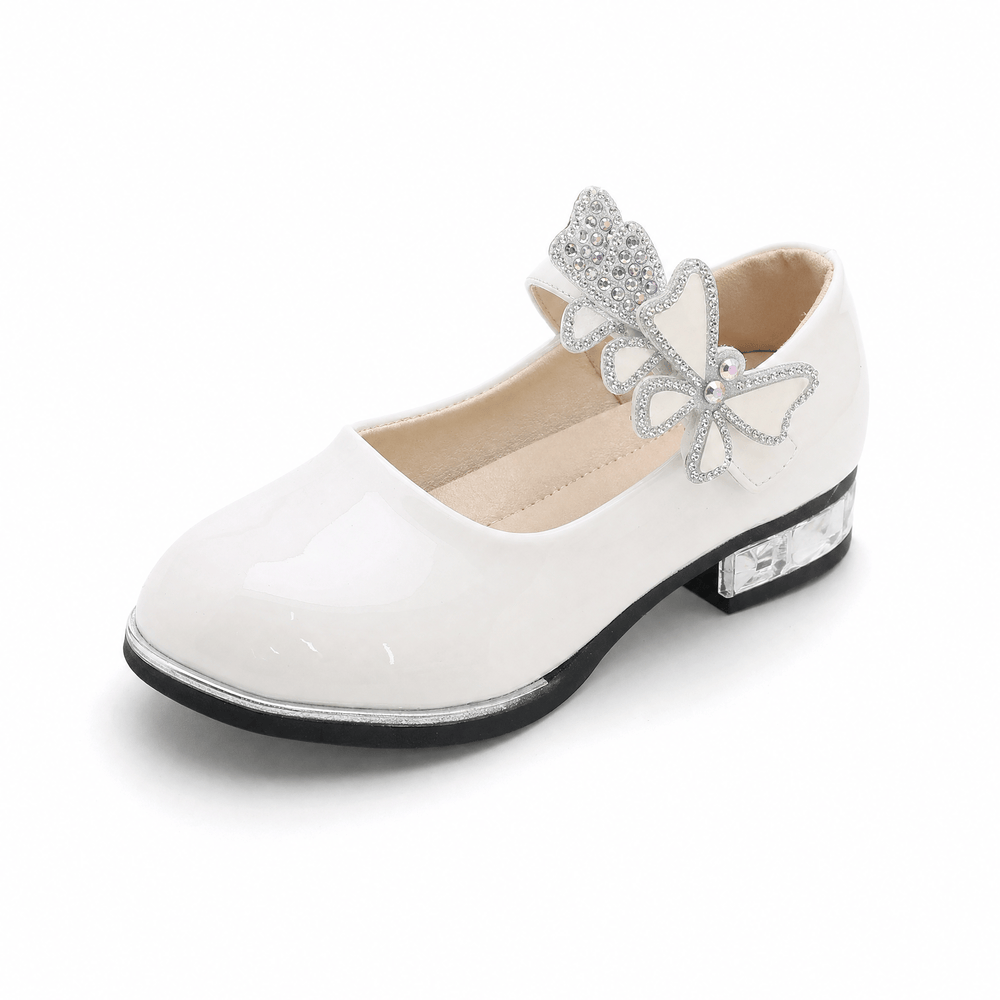 Gentry Morris White / 26 White Patent Heeled Loafers Butterfly
