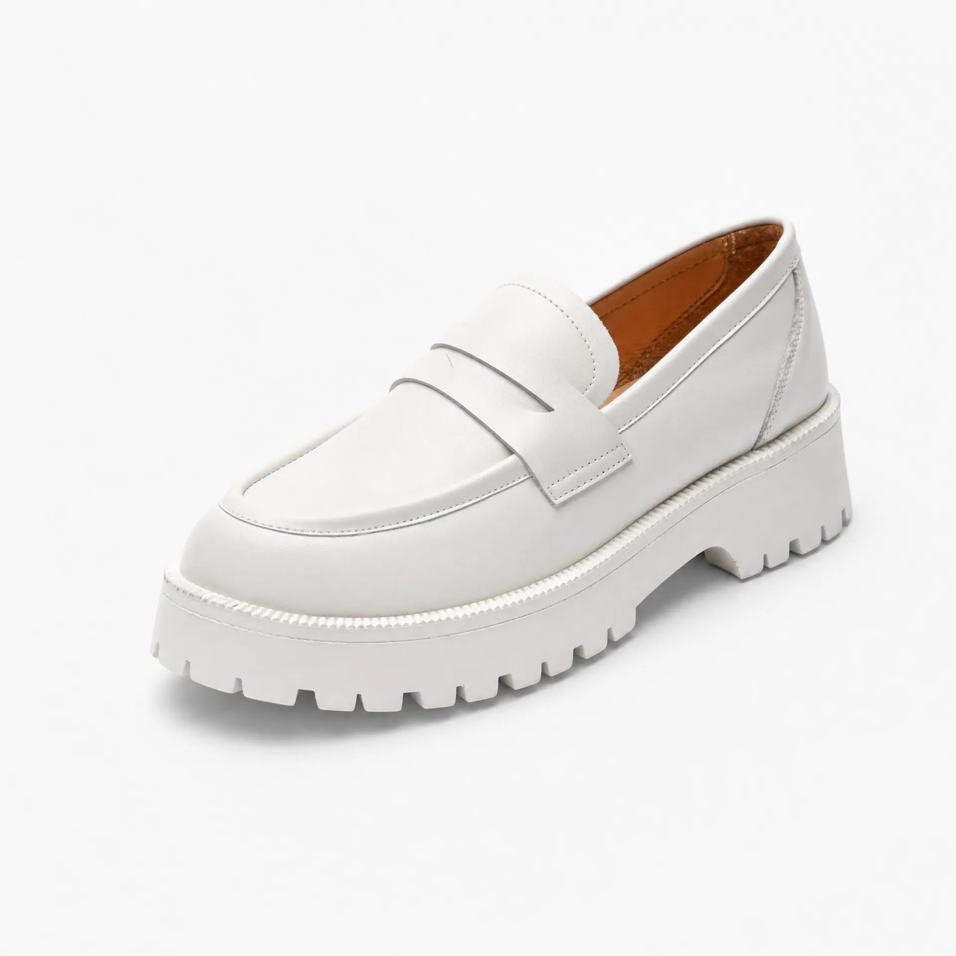 Gentry Morris White / 34 Chunky Penny Platform Loafers