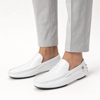 Gentry Morris White Driving Loafers Gold Bee