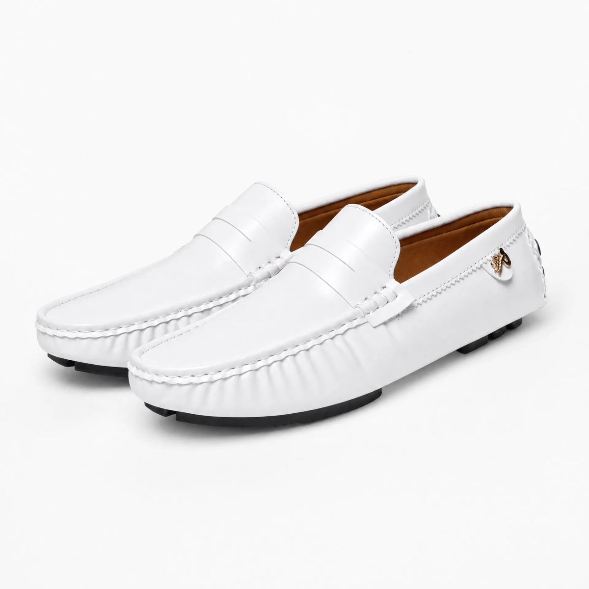 Gentry Morris White Driving Loafers Gold Bee