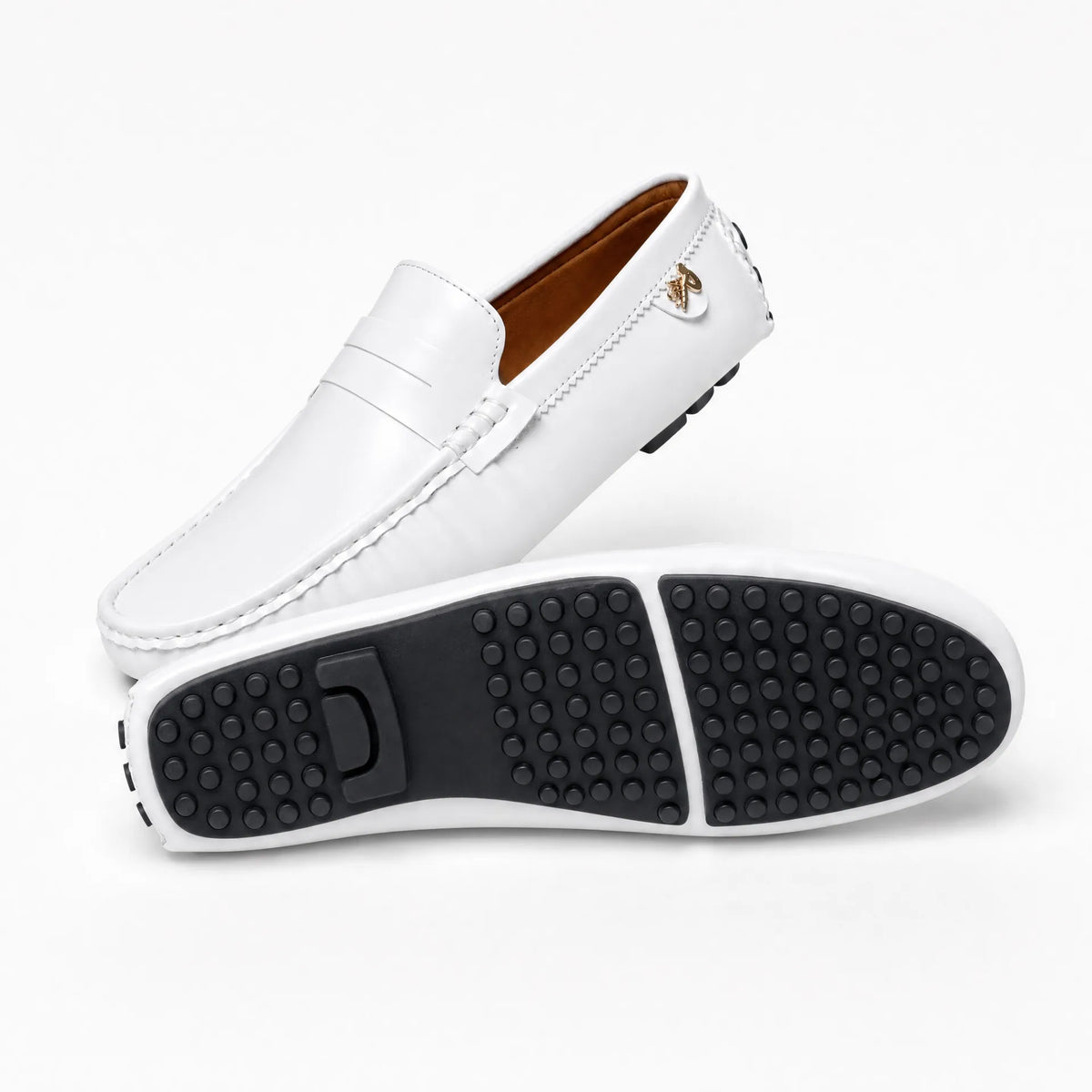 Gentry Morris White Driving Loafers Gold Bee