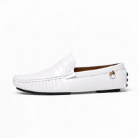 Gentry Morris White Driving Loafers Gold Bee