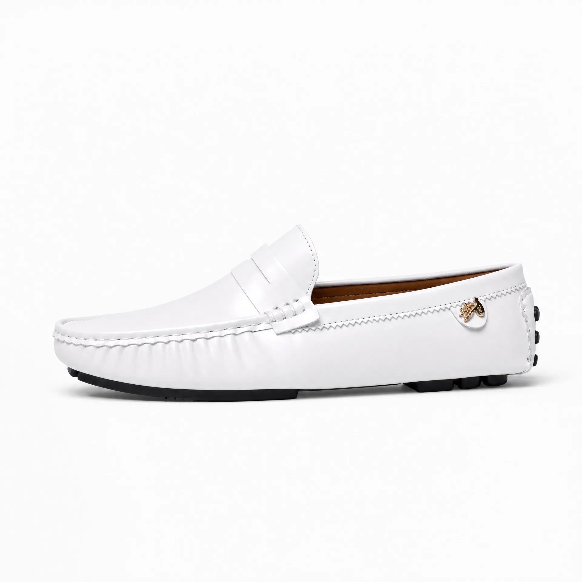 Gentry Morris White Driving Loafers Gold Bee