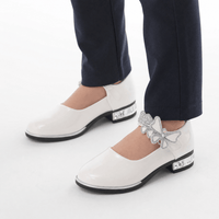 Gentry Morris White Patent Heeled Loafers Butterfly