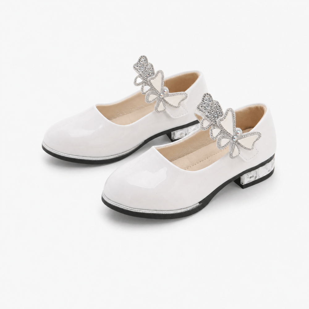 Gentry Morris White Patent Heeled Loafers Butterfly