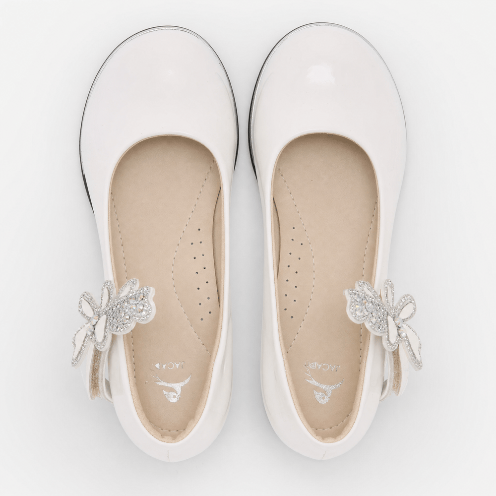Gentry Morris White Patent Heeled Loafers Butterfly