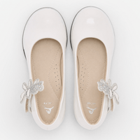 Gentry Morris White Patent Heeled Loafers Butterfly
