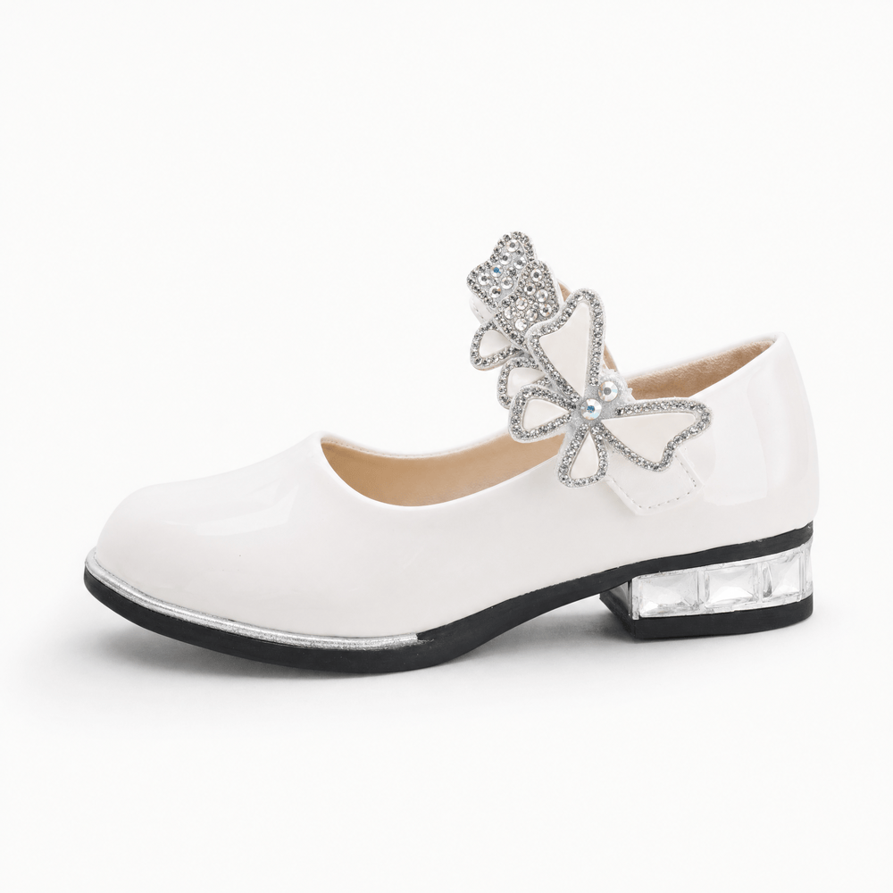 Gentry Morris White Patent Heeled Loafers Butterfly