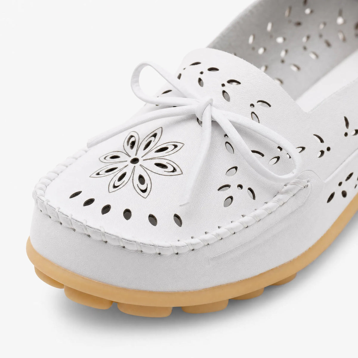Gentry Morris White Perforated Floral Loafers