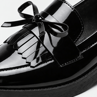 Gentry Morris Women's Black Patent Leather Tassel Bowknot Loafers