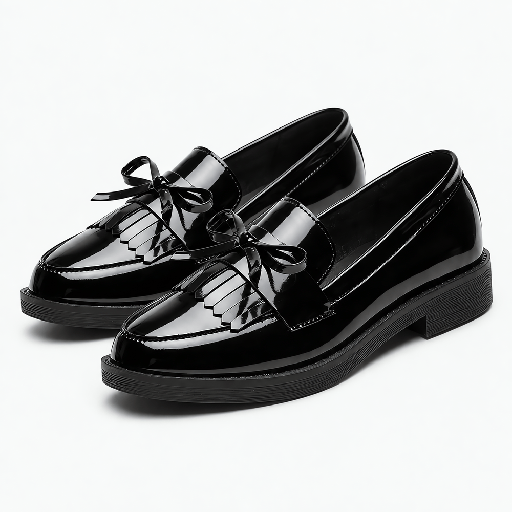 Gentry Morris Women's Black Patent Leather Tassel Bowknot Loafers