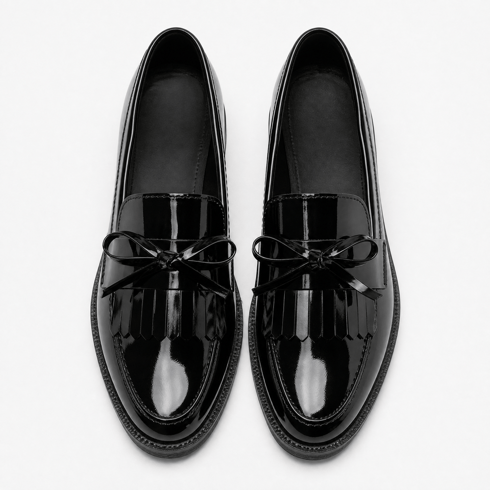 Gentry Morris Women's Black Patent Leather Tassel Bowknot Loafers
