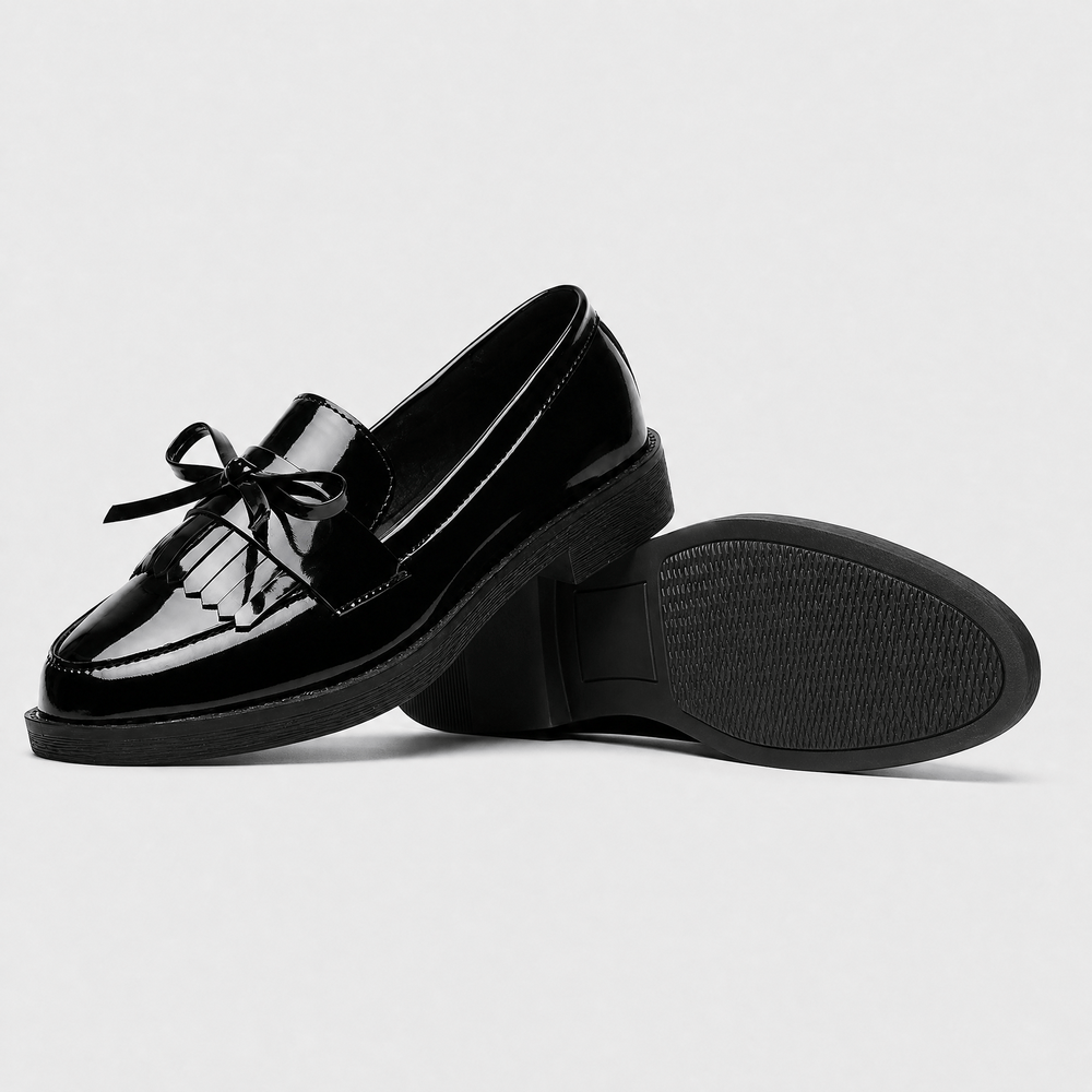 Gentry Morris Women's Black Patent Leather Tassel Bowknot Loafers