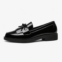 Gentry Morris Women's Black Patent Leather Tassel Bowknot Loafers